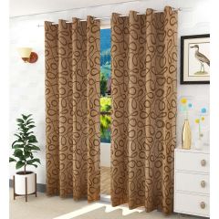 Curtain, (Presto) ICMML1713_D2, Gold colour Abstract Door curtain Set of 2, Curtain-EL16026