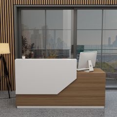 Reception Table, Office Table, Table in Brown & White Color, Reception Table in Shutter & Drawer, Reception Table - EL18000