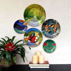 HMD Collections Traditional Art Ceramic Designer Plate with Stand for Home/Office Wall Plates Combo (10 Inch (1qty), 8 Inch (2qty) & 6 Inch (2qty), Pack of 5, Wall Art - eL2101