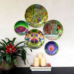 HMD Collections Traditional Art Ceramic Designer Plate with Stand for Home/Office Wall Plates Combo (10 Inch (1qty), 8 Inch (2qty) & 6 Inch (2qty), Pack of 5, Wall Art - eL2102