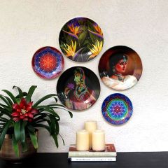 HMD Collections Traditional Art Ceramic Designer Plate with Stand for Home/Office Wall Plates Combo (10 Inch (1qty), 8 Inch (2qty) & 6 Inch (2qty), Pack of 5, Wall Art - eL2109