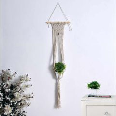 Hanging Plant (i150_1_1), Macrame Plant Hanger, Wooden Stick, Pack of 1, Hanging Plant in Off White Color Hanging Plant - EL2160