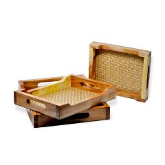 Tray (KDTT1), Kraftinn Decorative Tray - Set of 3, Tray in Brown Color, Tray - EL2180