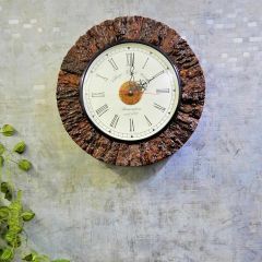 Wall Clock, Round Tree Bark lining Wall Clock In Brown, Wall Clock - EL2182