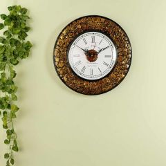 Wall Clock, CoconutShells Wooden Wall clock with golden colour design, Wall Clock - EL2201