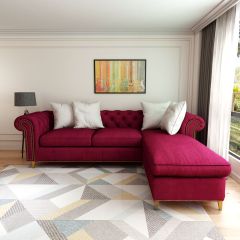 L Shape Sofa, L Shape Sofa in Maroon Color, L Shape Sofa with Metal legs, L Shape Sofa - EL4070