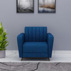 1 Seater Sofa, Blue Color Sofa, Unique Design Sofa, Sofa with MS Leg in Black Finish, Comfortable Modern Sofa, 1 Seater Sofa - EL4082