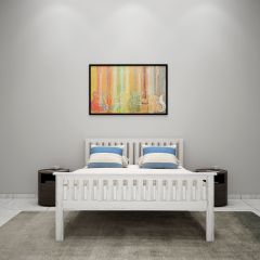 Queen Bed, Bed with Solid Wood, Bed with White Color, Queen Bed - EL5052