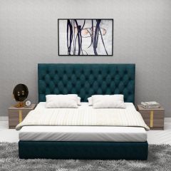 Queen Bed, Bed with Blue Fabric, Bed with Blue Color, Queen Bed - EL5053