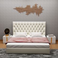 Queen Bed, Bed with White Fabric, Bed with White Color, Queen Bed - EL5054