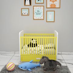 Crib , Crib in Yellow Color, Crib for Kids, Crib with Drawer, Crib -eL5063