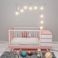 Crib, Crib in Pink & White Color, Crib for Kids, Crib with Drawer, Crib -eL5065