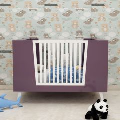 Cribe, Cribe for Baby, Cribe with Shelf, Cribe in Purple & White Color, Cribe in Wooden, Kids Bed, Cribe - EL5081