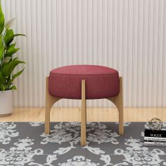 Seating Stool, Seating Stool in Dusty Pink & Light Brown Color, Stool in Wooden Legs, Round Stool, Seating Stool - EL6150