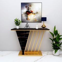 Console Table, Black & Gold Console Table, Console Table with Metal Leg in Gold Finish, Console Table - EL- 12089