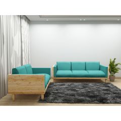 Sofa Set, Solid Wood Sofa, Sofa For Living Room,  Blue & Light Wood  Color Sofa, Sofa with Grey Fabric,   Sofa Set - EL- 4065