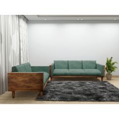 Sofa Set, Solid Wood Sofa, Sofa For Living Room, Green & Dark Wood Color Sofa, Sofa with Grey Fabric,   Sofa Set - EL- 4066