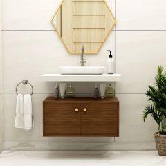 Vanity, White & Brown Color Vanity, Vanity with Shutter, Vanity for Water Resistance, Vanity - ELEGANT - 222