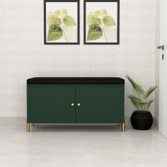 Green Shoe Cabinet with Seating, Low Height Shoe Rack with Storage  IM-10068