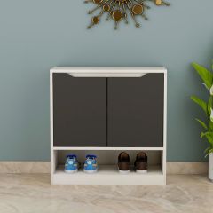 Light Wood & Grey Shoe Rack with Shutter and Open Shelf, Wooden Shoe Cabinet  IM-10077