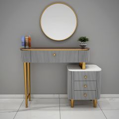 Dressing Table, Dressing Table Top with White Stone & Brown Tinted Glass, Dressing Table with Grey Color, Dressing Table with Drawer, Dressing Table - IM12145