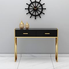 Console Table, Black Color Console Table, Entrance Table with Drawer, MS Leg in Gold Color, Console Table - IM12150