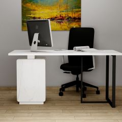 Office Table, Office Table with White Color, MD Table with Black MS Leg, Office Table with Drawer & Shutter, Office Table - IM12158