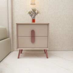 Bedside Table, Beige Color Bedside Table, Side Table with Drawer, MS Leg in Rose Gold Finish, Bedside Table - IM12224