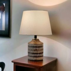 Table Lamp, NAYBU Straight Table Lamp (Home Blitz), Nightstand Lamp, Brown & Off-White Color Table Light, Table Lamp - IM14216