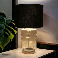 Table Lamp, Glanz Glass Table Lamp (Home Blitz), Nightstand Lamp, Black Color Table Light, Table Lamp - IM14217