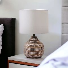 Table Lamp, NAYBU Round Table Lamp (Home Blitz), Nightstand Lamp, Brown & Off-White Color Table Light, Table Lamp - IM14218