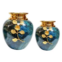 Vase, Vase with Blue & Golden Color, Vase for Metal, Vase for Home Decor, Vase - IM15109