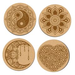 DIY Traditional and Floral Art MDF Wooden Coasters with Brush and Colors, Mandala Coasters, DIY Coastesr, Beige Color Coasters, Set OF 4 Coasters, Coasters & Plates - IM15173