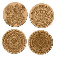 DIY Traditional and Floral Art MDF Wooden Coasters with Brush and Colors, Mandala Coasters, DIY Coastesr, Beige Color Coasters, Set OF 4 Coasters, Coasters & Plates - IM15179