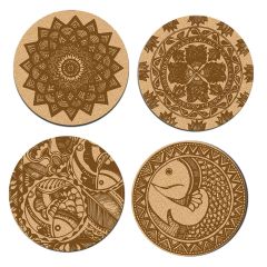 DIY Traditional and Floral Art MDF Wooden Coasters with Brush and Colors, Mandala Coasters, DIY Coastesr, Beige Color Coasters, Set OF 4 Coasters, Coasters & Plates - IM15180