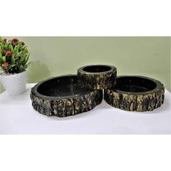 Bowls Tray combo set of 3 with outer lining of Tree bark Golden Black color vintage looks Fruits basket or table organizer, Bowl - IM15284