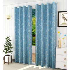 Curtain, (Presto) ICKKB209_D2, Blue colour Floral Jacquard Door curtain Set of 2, Curtain-IM16016