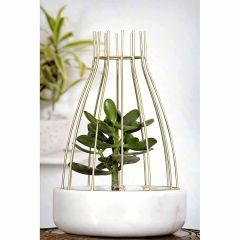 Table Accessory(MPL0020), White Marble Base with Gold Metal Web Planter, Planter - IM16032