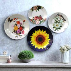 HMD Collections Traditional Art Decorative Ceramic Designer Plates with Stand for Home/Office (8 Inch & 6 Inch, Pack Of 4, Wall Art - IM2118