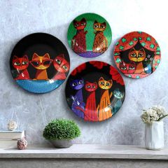 HMD Collections Traditional Art Decorative Ceramic Designer Plates with Stand for Home/Office (8 Inch & 6 Inch, Pack Of 4, Wall Art - IM2119