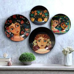 HMD Collections Traditional Art Decorative Ceramic Designer Plates with Stand for Home/Office (8 Inch & 6 Inch, Pack Of 4, Wall Art - IM2120