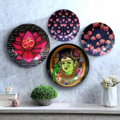 HMD Collections Traditional Art Decorative Ceramic Designer Plates with Stand for Home/Office (8 Inch & 6 Inch, Pack Of 4, Wall Art - IM2122