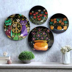 HMD Collections Traditional Art Decorative Ceramic Designer Plates with Stand for Home/Office (8 Inch & 6 Inch, Pack Of 4, Wall Art - IM2123