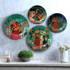 HMD Collections Traditional Art Decorative Ceramic Designer Plates with Stand for Home/Office (8 Inch & 6 Inch, Pack Of 4, Wall Art - IM2126