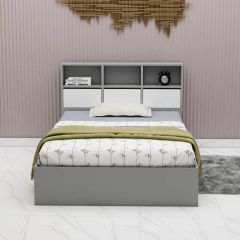 Panel Bed, Panel Bed in Grey & White Color, Panel Bed with Storage, Panel Bed with Drawer, Panel Bed - IM5075