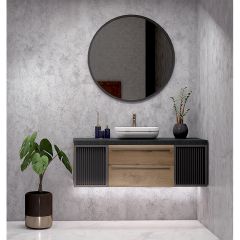 Vanity, Wood & Black Color Vanity, Stone Counter Top for Vanity, Water Resistant Vanity, Vanity with Drawer & Shutter, Vanity for Bathroom, Wall Mounted Vanity, Vanity - IM - 115
