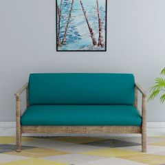 2 Seater Sofa, Solid Wood Sofa, Sofa For Living Room, Blue & Dark Wood Color Sofa, Sofa with Grey Fabric, 2 Seater Sofa - IM- 4068