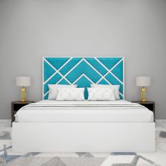 Bed, King  Bed, White & Blue Color Bed, Bed With Blue Fabric, Bed with storage,  Bed- IM - 5054