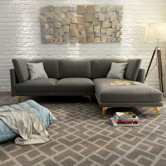 L shape Rectangular sofa with upholstery fabric ,Sofa in grey  fabric with SS legs , Sofa-EL-3003