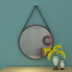 Wall mirror with wooden frame, Mirror for living/waiting/foyer  area vintage look mirror in brown round frame with hanging rope ,Mirror -VI556